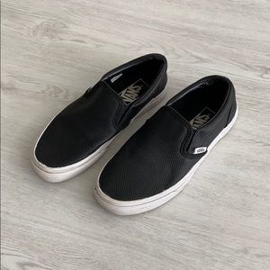 Vans Black Leather Slip On Shoes